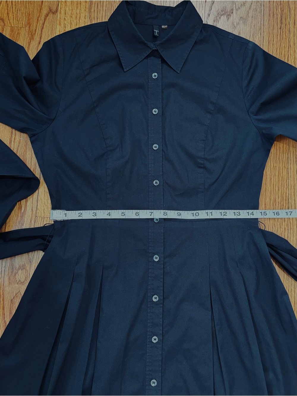 T Tahari Office black cotton button up 3/4 long sleeve belted A-line shirt dress - Picture 12 of 16